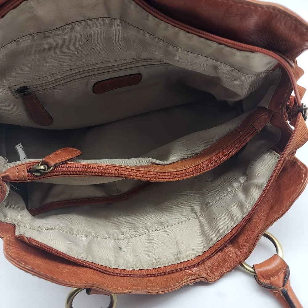 Colorado Toffee Brown Leather Braided Large Multi Compartment Shoulder Bag Tote - Picture 9 of 16